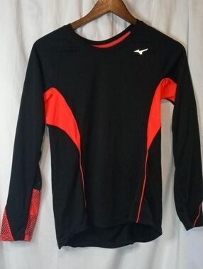 Mizuno Women's Black Athletic Long Sleeve Shirt Neon Coral Small Running Sporty